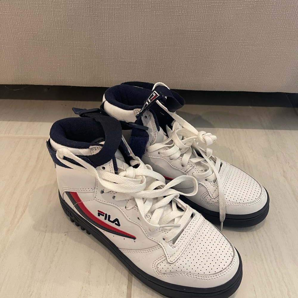 Fila White and Black High-Tops with Red Detail